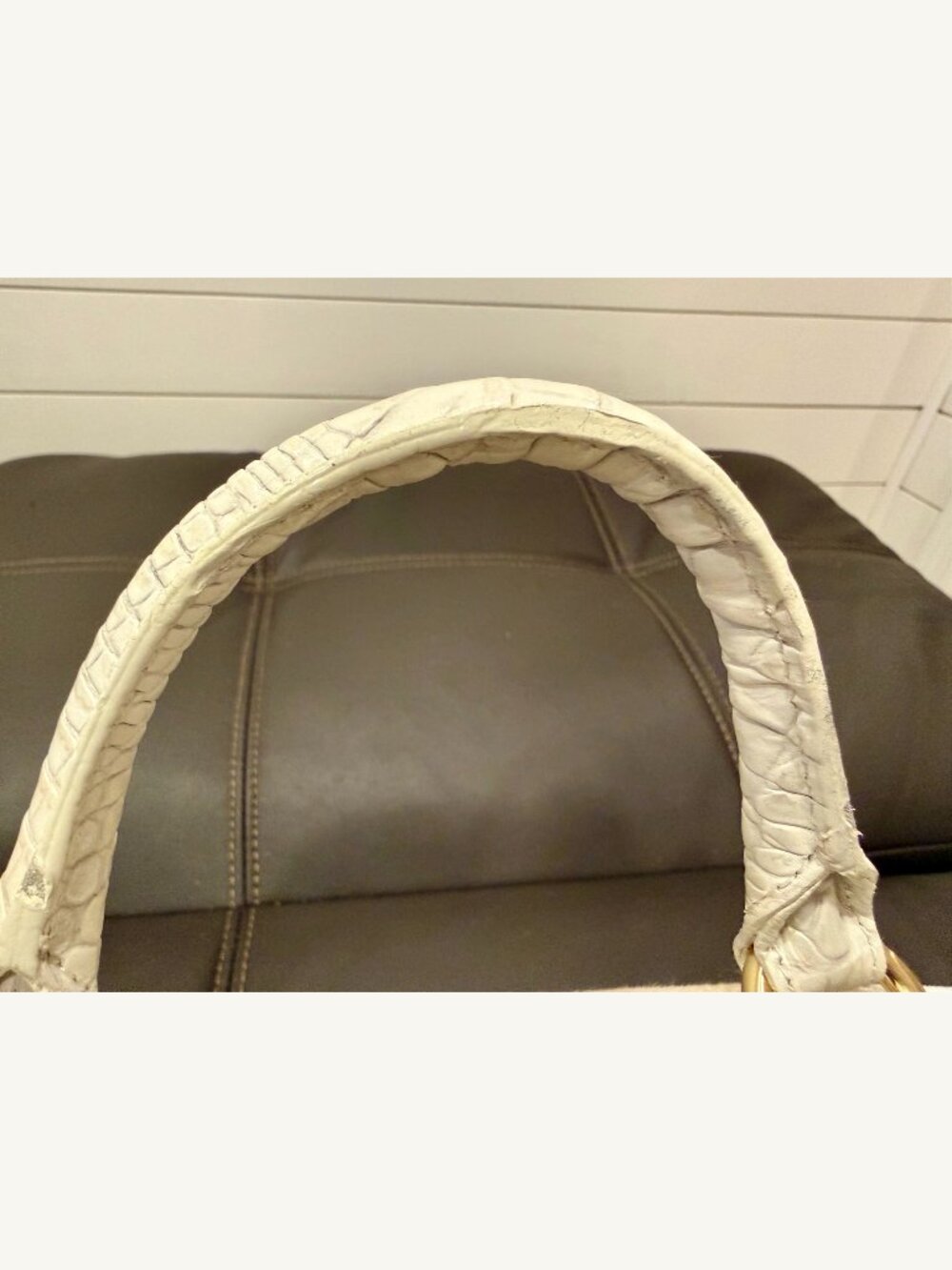 Brahmin White Croc Embossed Leather & Woven Straw Satchel Shoulder Bag - Picture 14 of 16